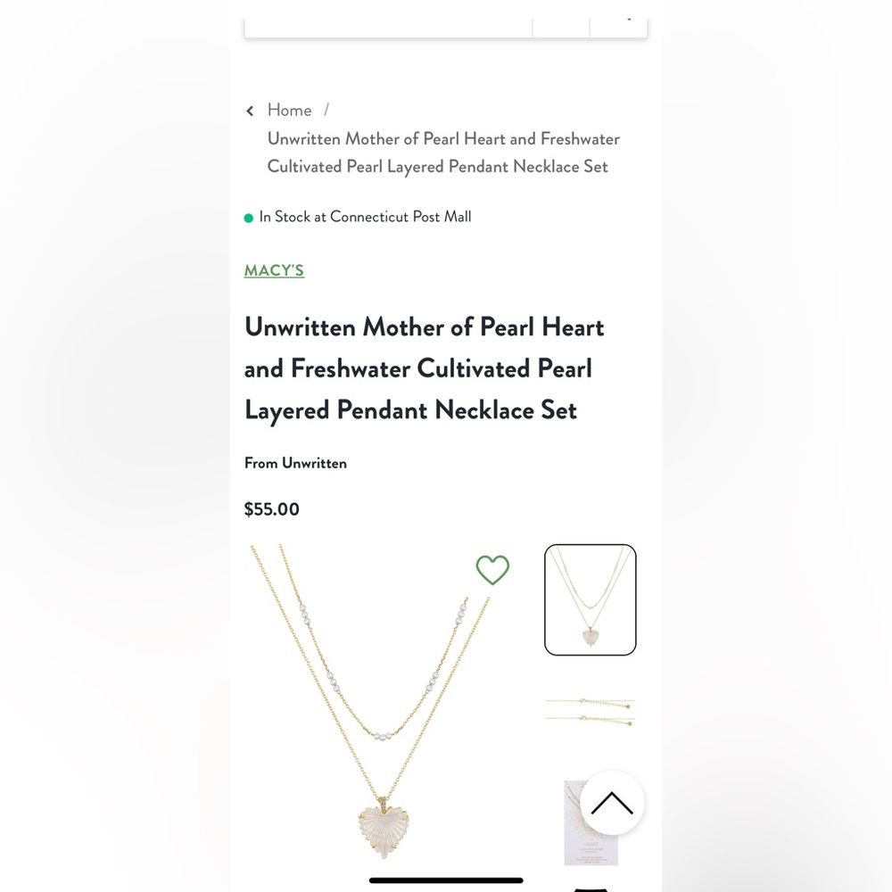 Unwritten Heart Necklace Set - Gold plated - Mother of Pearl - NEW - Picture 4 of 4